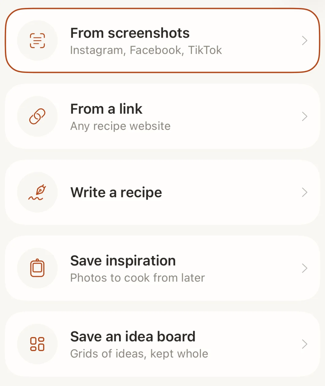 Marmalade add sheet: from screenshots, from a link, write a recipe, save inspiration, save an idea board