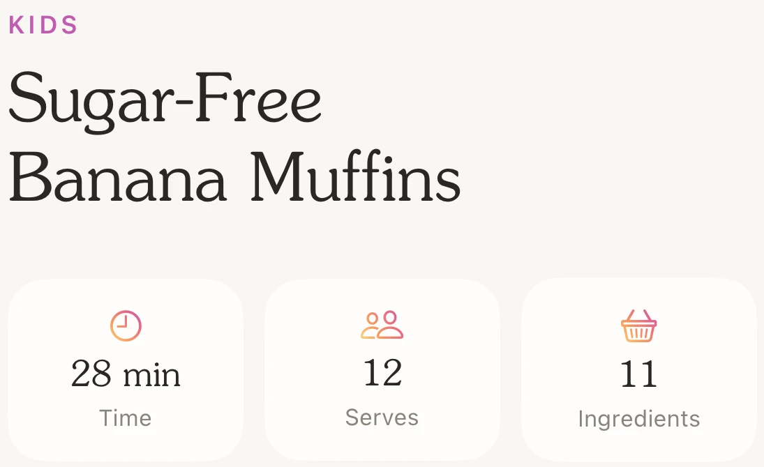 Recipe page showing only the title, time, servings and ingredients